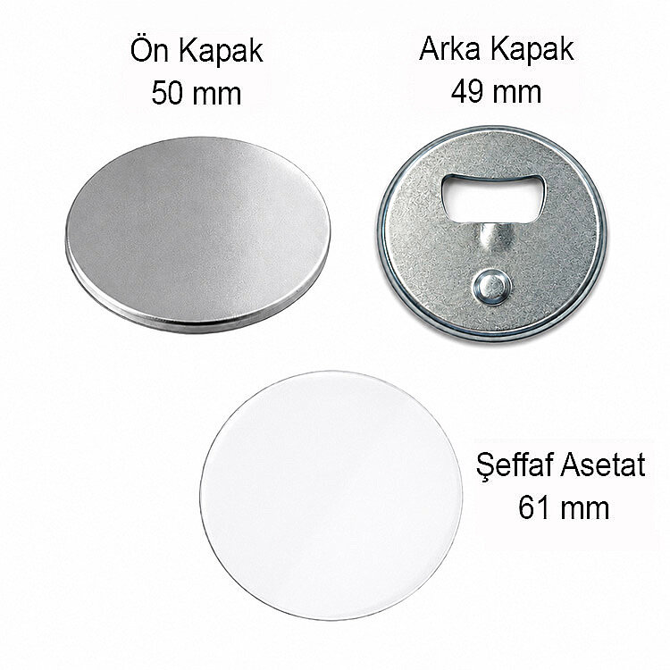 Yuvarlak Magnetli Açacak Buton Malzeme Seti 50mm - 100 Adet - 3