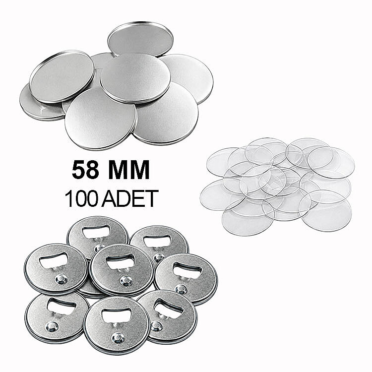 Yuvarlak Magnetli Açacak Buton Malzeme Seti 58mm - 100 Adet - 1