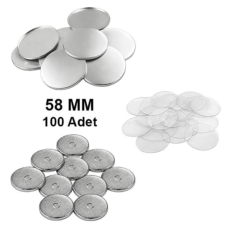 Yuvarlak Magnetli Buton Malzeme Seti 58mm - 100 Adet - 1